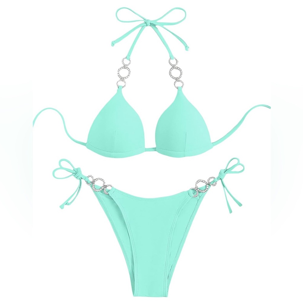 Women's Rhinestone Push Up Halter Bikini